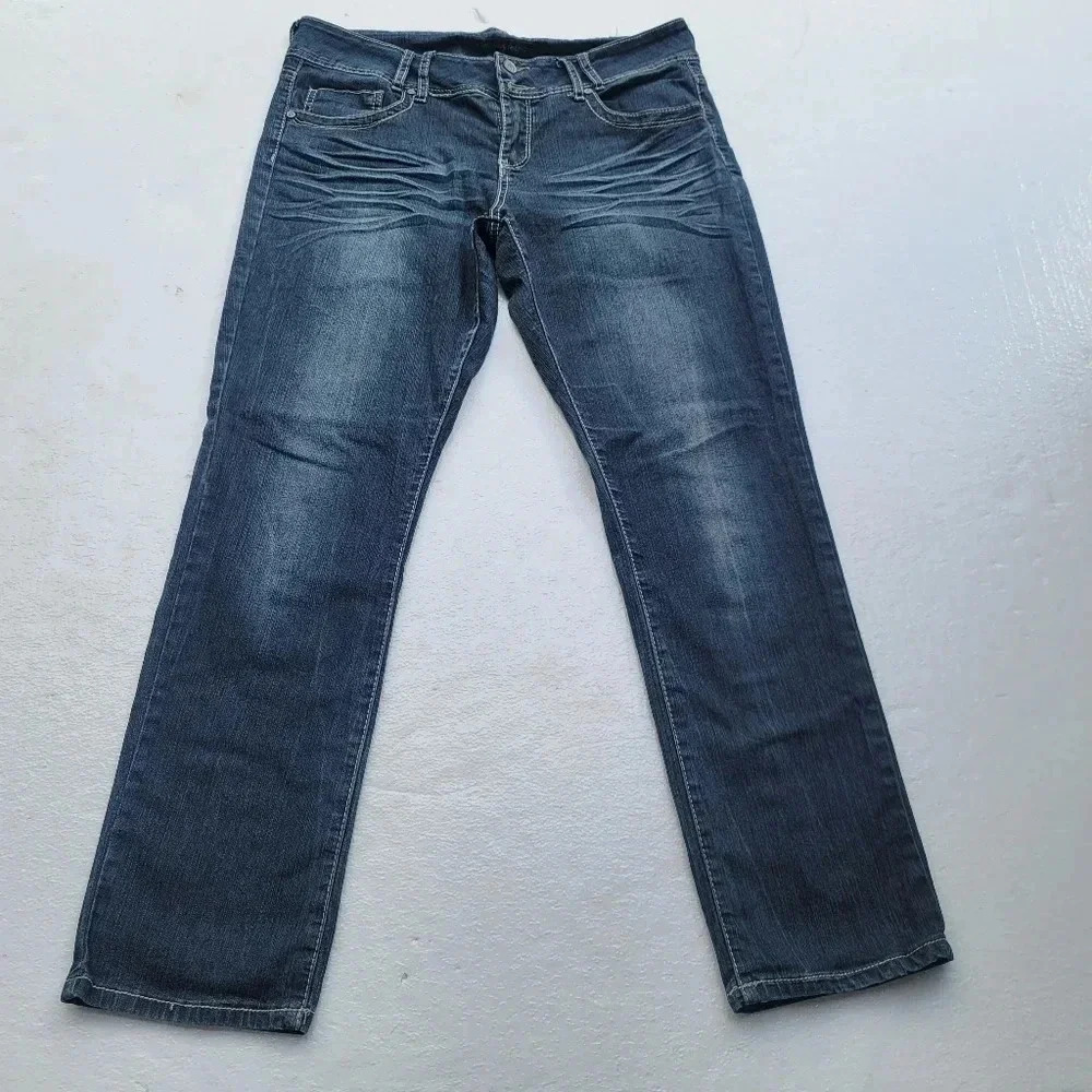 Absolutely Famous Skinny Jeans Women Sz 14 Dark Wash Stretch Embroidered Pocket